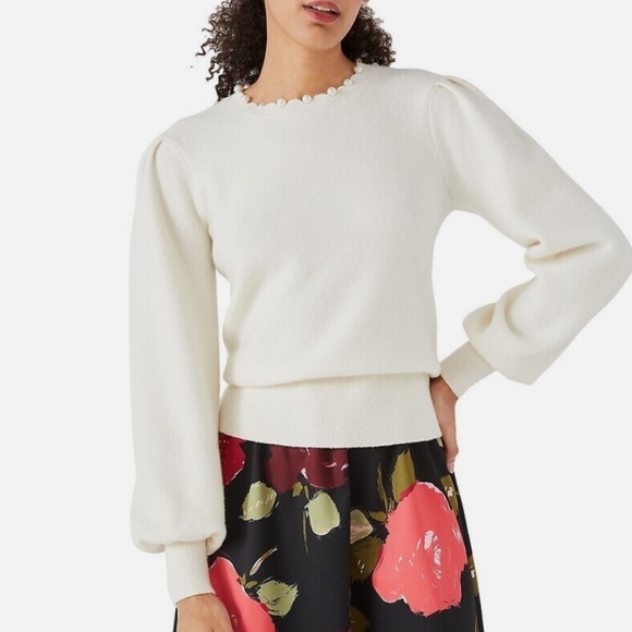 Holiday ready! Kate spade NY winter white wool & cashmere sweater pearl neck - Picture 1 of 10